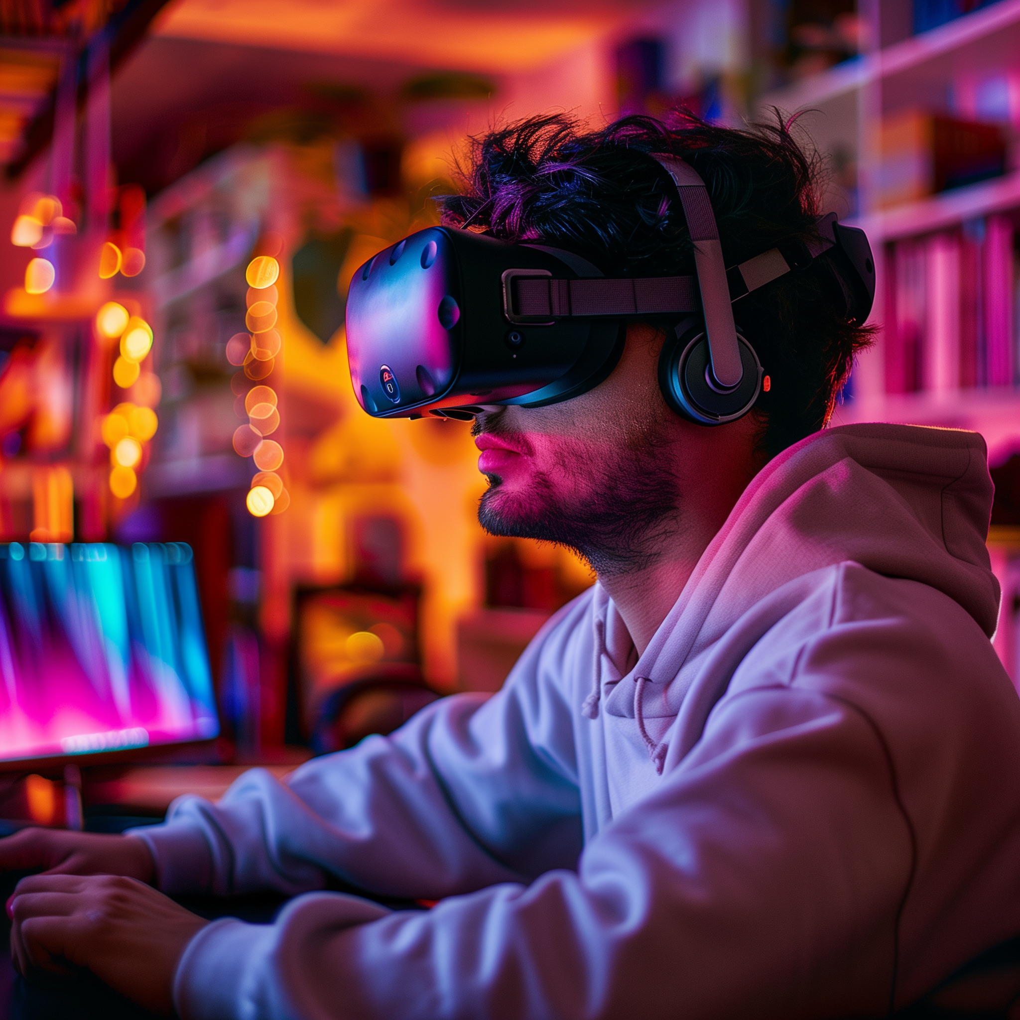 A person wearing a VR set and playing a game. Remember, the key lies in understanding how AR and VR can enhance your app's core functionalities and create truly immersive experiences.