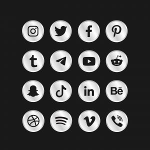 a square of popular social media icons that work alongside with SEO